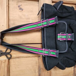 Black Backpack with Pink and Green Straps